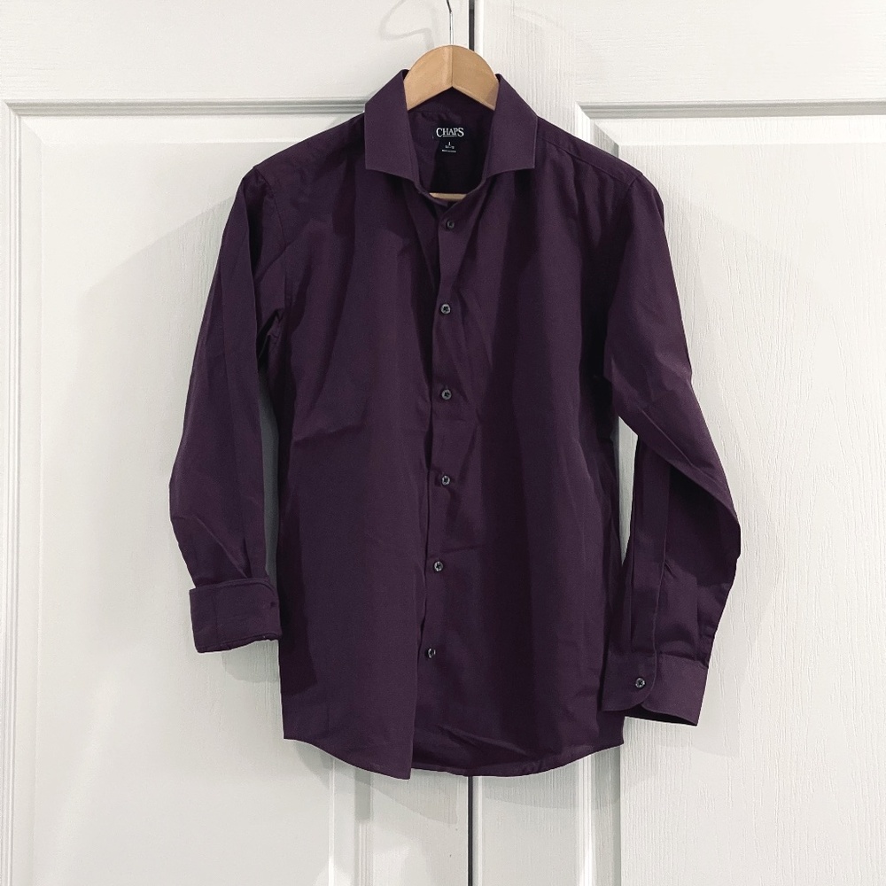 CHAPS Youth Button Down Long Sleeve Shirt Purple/Plum Sz L